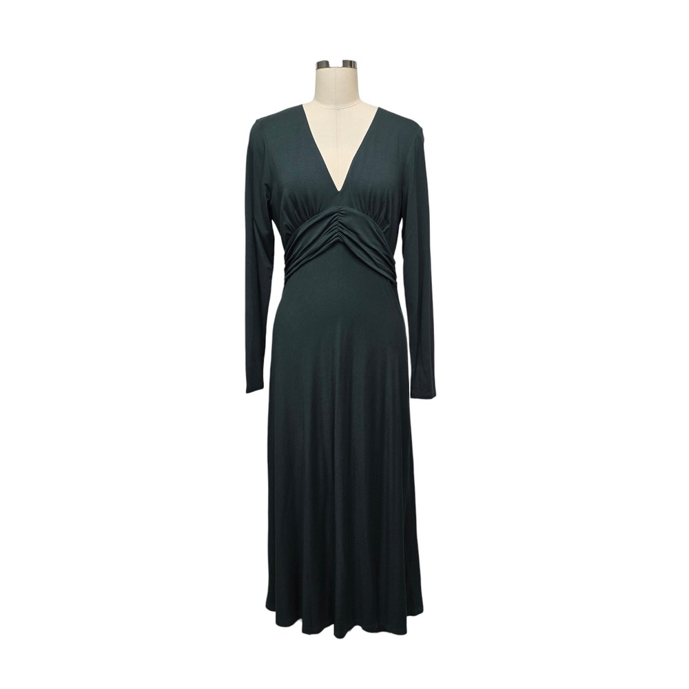 Boden Forest Green Ruched V-Neck Long Sleeve Midi Dress US 10R D0765‎ NEW